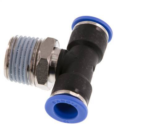 10mm x R1/2'' Inline-T-Stück Steckverschraubung mit Außengewinde Messing/PA 66 NBR drehbar