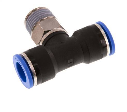 14mm x R1/2'' Inline T-Stück Steckverschraubung mit Außengewinde Messing/PA 66 NBR drehbar