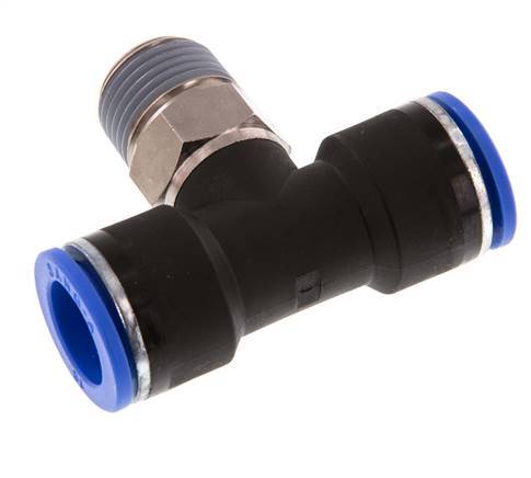 16mm x R1/2'' Inline-T-Stück Steckverschraubung mit Außengewinde Messing/PA 66 NBR drehbar