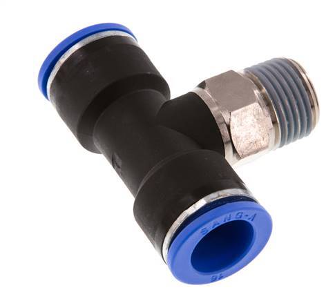 16mm x R1/2'' Inline-T-Stück Steckverschraubung mit Außengewinde Messing/PA 66 NBR drehbar