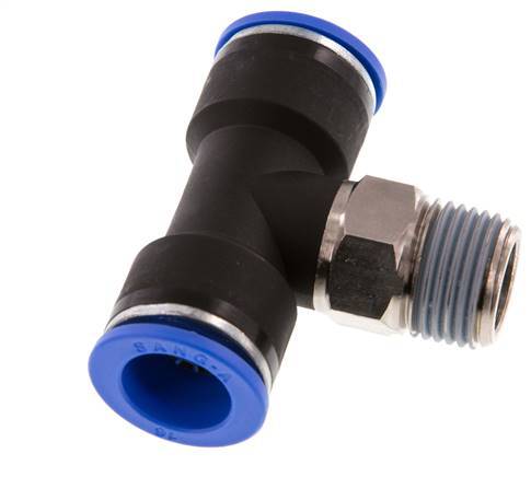 16mm x R1/2'' Inline-T-Stück Steckverschraubung mit Außengewinde Messing/PA 66 NBR drehbar