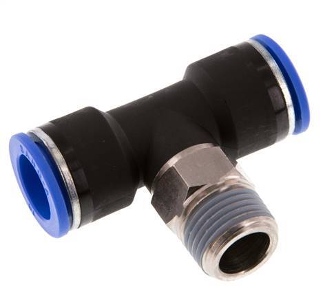 16mm x R1/2'' Inline-T-Stück Steckverschraubung mit Außengewinde Messing/PA 66 NBR drehbar