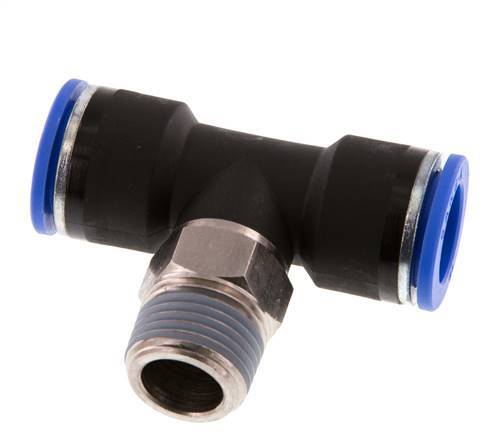 16mm x R1/2'' Inline-T-Stück Steckverschraubung mit Außengewinde Messing/PA 66 NBR drehbar