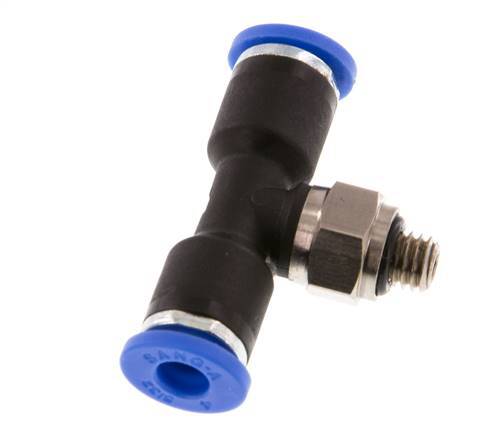 4mm x M 5 Inline T-Stück Steckverschraubung mit Außengewinde Messing/PA 66 NBR drehbar [2 Stück]