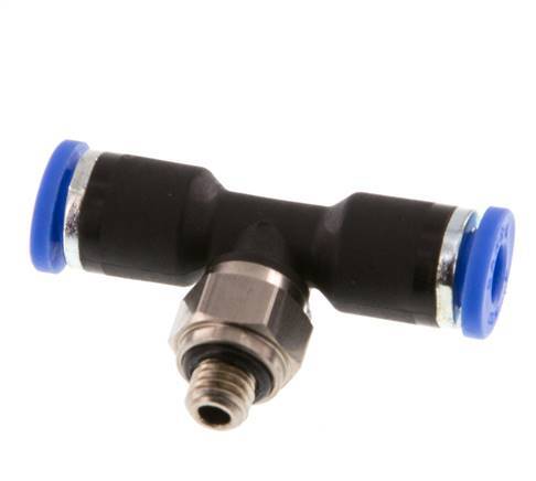 4mm x M 5 Inline T-Stück Steckverschraubung mit Außengewinde Messing/PA 66 NBR drehbar [2 Stück]