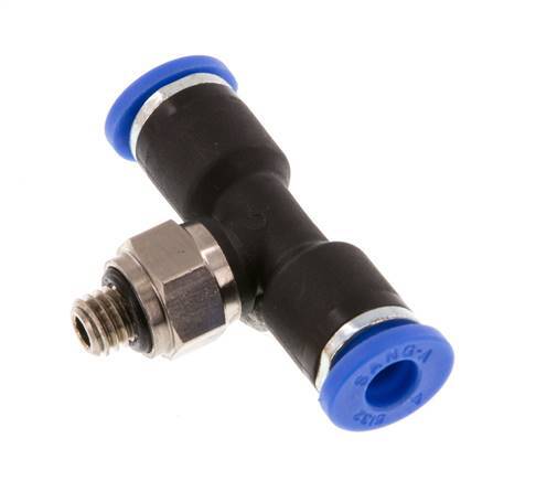 4mm x M 5 Inline T-Stück Steckverschraubung mit Außengewinde Messing/PA 66 NBR drehbar [2 Stück]
