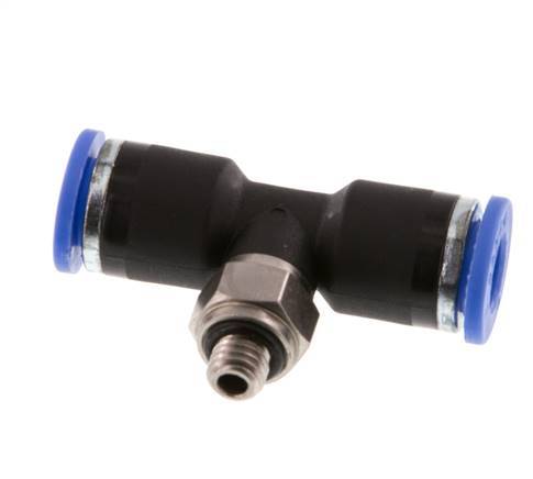 6mm x M 5 Inline T-Stück Steckverschraubung mit Außengewinde Messing/PA 66 NBR drehbar [2 Stück]