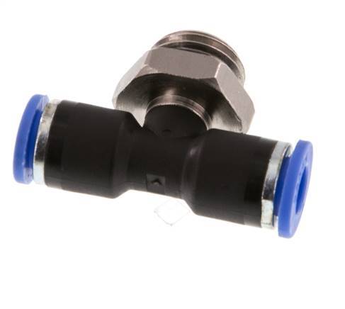 6mm x G1/4'' Inline T-Stück Steckverschraubung mit Außengewinde Messing/PA 66 NBR drehbar [2 Stück]