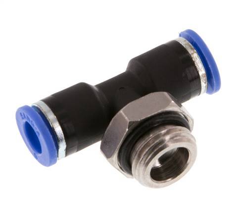 6mm x G1/4'' Inline T-Stück Steckverschraubung mit Außengewinde Messing/PA 66 NBR drehbar [2 Stück]