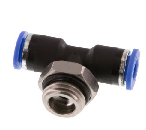 6mm x G1/4'' Inline T-Stück Steckverschraubung mit Außengewinde Messing/PA 66 NBR drehbar [2 Stück]