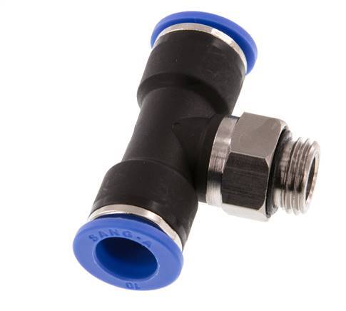 10mm x G1/4'' Inline T-Stück Steckverschraubung mit Außengewinde Messing/PA 66 NBR drehbar