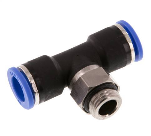 10mm x G1/4'' Inline T-Stück Steckverschraubung mit Außengewinde Messing/PA 66 NBR drehbar