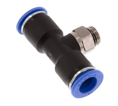 12mm x G1/4'' Inline T-Stück Steckverschraubung mit Außengewinde Messing/PA 66 NBR drehbar