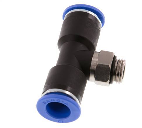 12mm x G1/4'' Inline T-Stück Steckverschraubung mit Außengewinde Messing/PA 66 NBR drehbar