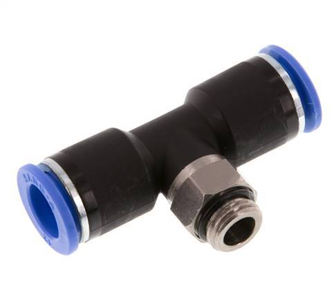 12mm x G1/4'' Inline T-Stück Steckverschraubung mit Außengewinde Messing/PA 66 NBR drehbar