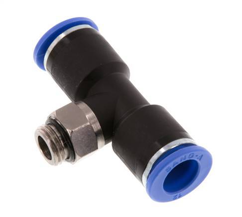12mm x G1/4'' Inline T-Stück Steckverschraubung mit Außengewinde Messing/PA 66 NBR drehbar