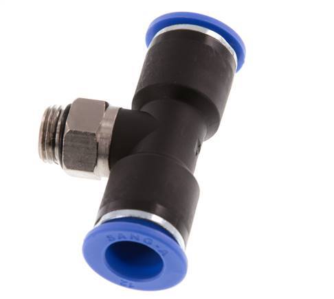 12mm x G1/4'' Inline T-Stück Steckverschraubung mit Außengewinde Messing/PA 66 NBR drehbar