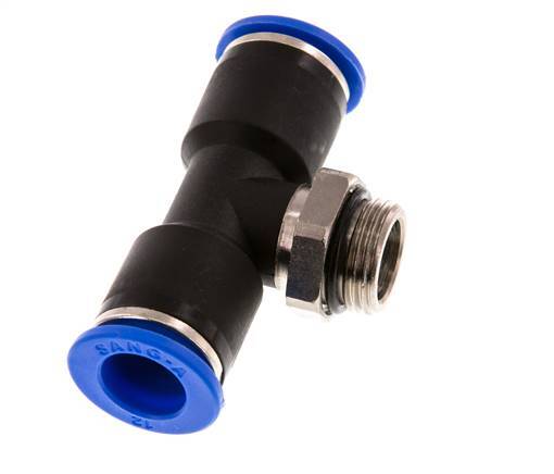 12mm x G3/8'' Inline-T-Stück Steckverschraubung mit Außengewinde Messing/PA 66 NBR drehbar