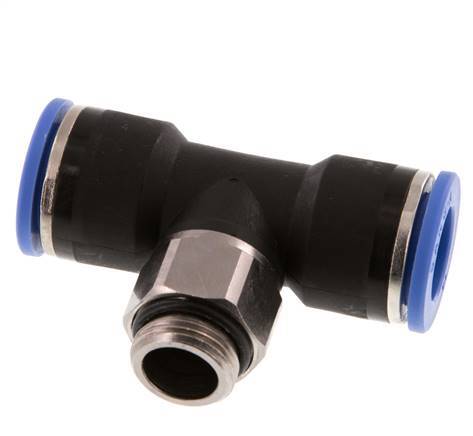 14mm x G3/8'' Inline T-Stück Steckverschraubung mit Außengewinde Messing/PA 66 NBR drehbar