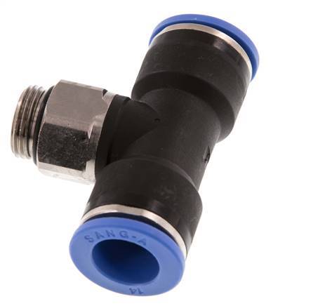 14mm x G3/8'' Inline T-Stück Steckverschraubung mit Außengewinde Messing/PA 66 NBR drehbar