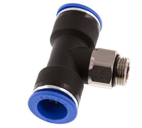 16mm x G3/8'' Inline-T-Stück Steckverschraubung mit Außengewinde Messing/PA 66 NBR drehbar