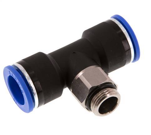 16mm x G3/8'' Inline-T-Stück Steckverschraubung mit Außengewinde Messing/PA 66 NBR drehbar