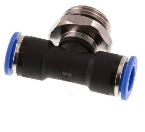 10mm x G1/2'' Inline-T-Stück Steckverschraubung mit Außengewinde Messing/PA 66 NBR drehbar