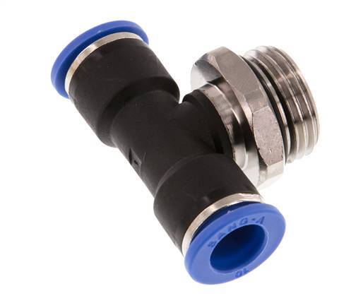10mm x G1/2'' Inline-T-Stück Steckverschraubung mit Außengewinde Messing/PA 66 NBR drehbar