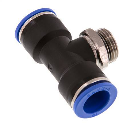 16mm x G1/2'' Inline-T-Stück Steckverschraubung mit Außengewinde Messing/PA 66 NBR drehbar