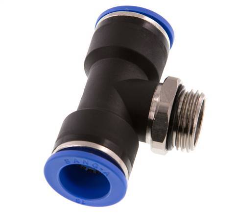 16mm x G1/2'' Inline-T-Stück Steckverschraubung mit Außengewinde Messing/PA 66 NBR drehbar