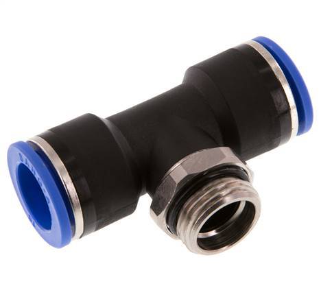 16mm x G1/2'' Inline-T-Stück Steckverschraubung mit Außengewinde Messing/PA 66 NBR drehbar