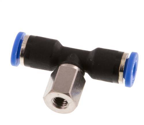 4mm x M 5 Inline T-Stück Steckverschraubung mit Innengewinde Messing/PA 66 NBR drehbar [2 Stück]