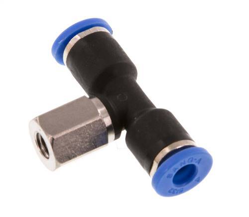4mm x M 5 Inline T-Stück Steckverschraubung mit Innengewinde Messing/PA 66 NBR drehbar [2 Stück]