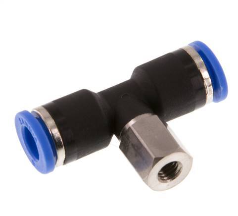 6mm x M 5 Inline T-Stück Steckverschraubung mit Innengewinde Messing/PA 66 NBR drehbar [2 Stück]