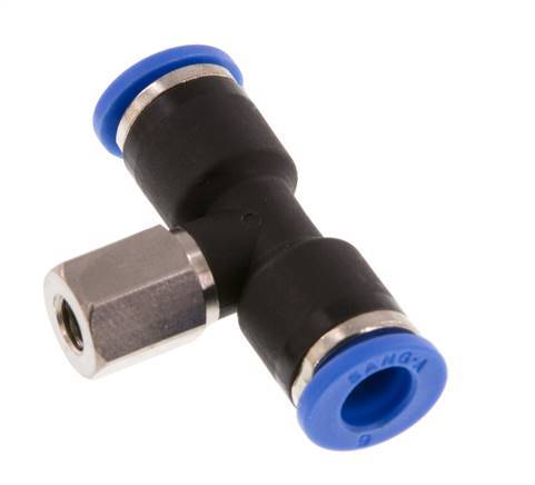 6mm x M 5 Inline T-Stück Steckverschraubung mit Innengewinde Messing/PA 66 NBR drehbar [2 Stück]