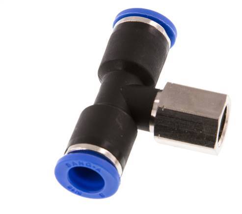 8mm x G1/8'' Inline T-Steckverschraubung mit Innengewinde Messing/PA 66 NBR drehbar [2 Stück]