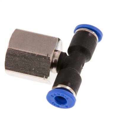 4mm x G1/4'' Inline T-Stück Steckverschraubung mit Innengewinde Messing/PA 66 NBR drehbar [2 Stück]