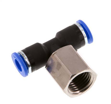 6mm x G1/4'' Inline T-Stück Steckverschraubung mit Innengewinde Messing/PA 66 NBR drehbar [2 Stück]