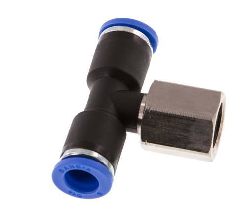 8mm x G1/4'' Inline T-Steckverschraubung mit Innengewinde Messing/PA 66 NBR drehbar [2 Stück]