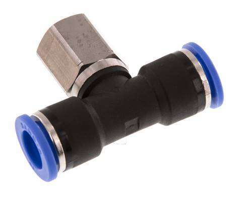 10mm x G1/4'' Inline T-Stück Steckverschraubung mit Innengewinde Messing/PA 66 NBR drehbar