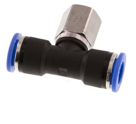 10mm x G1/4'' Inline T-Stück Steckverschraubung mit Innengewinde Messing/PA 66 NBR drehbar
