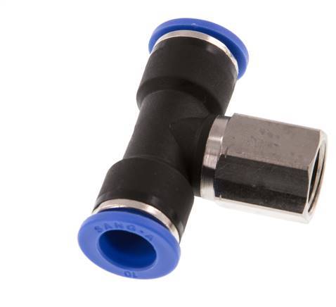 10mm x G1/4'' Inline T-Stück Steckverschraubung mit Innengewinde Messing/PA 66 NBR drehbar