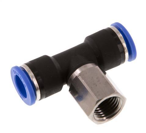 10mm x G1/4'' Inline T-Stück Steckverschraubung mit Innengewinde Messing/PA 66 NBR drehbar