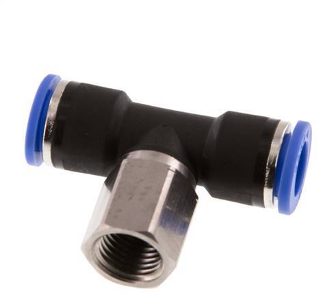 10mm x G1/4'' Inline T-Stück Steckverschraubung mit Innengewinde Messing/PA 66 NBR drehbar