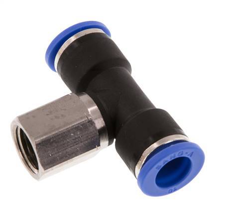 10mm x G1/4'' Inline T-Stück Steckverschraubung mit Innengewinde Messing/PA 66 NBR drehbar