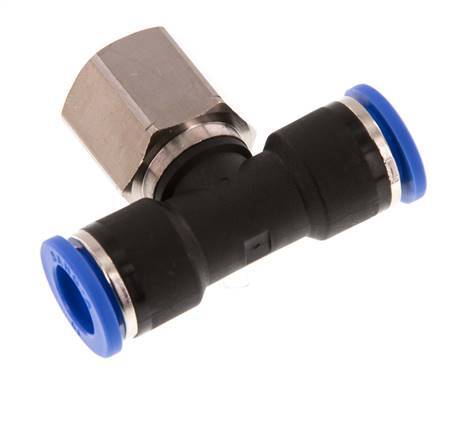 10mm x G3/8'' Inline-T-Stück Steckverschraubung mit Innengewinde Messing/PA 66 NBR drehbar