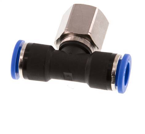 10mm x G3/8'' Inline-T-Stück Steckverschraubung mit Innengewinde Messing/PA 66 NBR drehbar