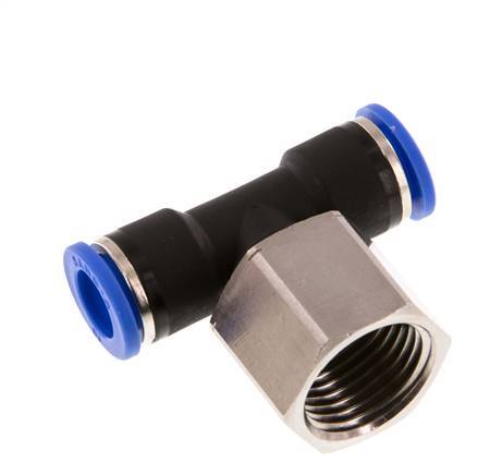 10mm x G1/2'' Inline-T-Stück Steckverschraubung mit Innengewinde Messing/PA 66 NBR drehbar