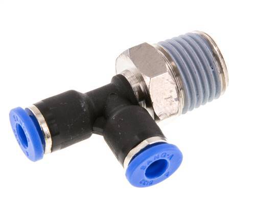 4mm x R1/4'' rechtwinkliges T-Stück Steckverschraubung mit Außengewinde Messing/PA 66 NBR drehbar [2 Stück]