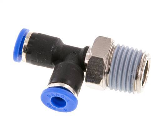 4mm x R1/4'' rechtwinkliges T-Stück Steckverschraubung mit Außengewinde Messing/PA 66 NBR drehbar [2 Stück]